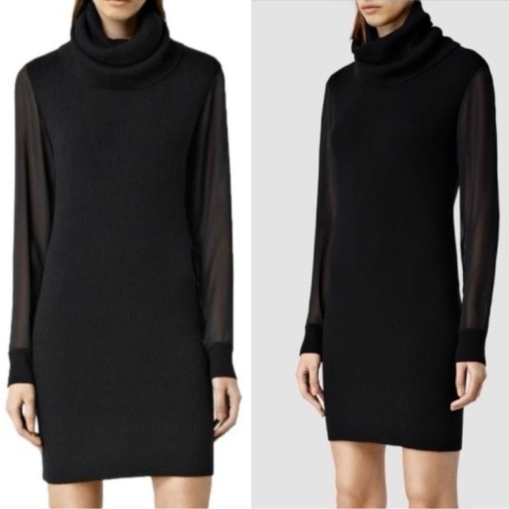 All Saints Milo Funnel Turtleneck Longsleeve Knit Mini wool cashmere Dress US 6